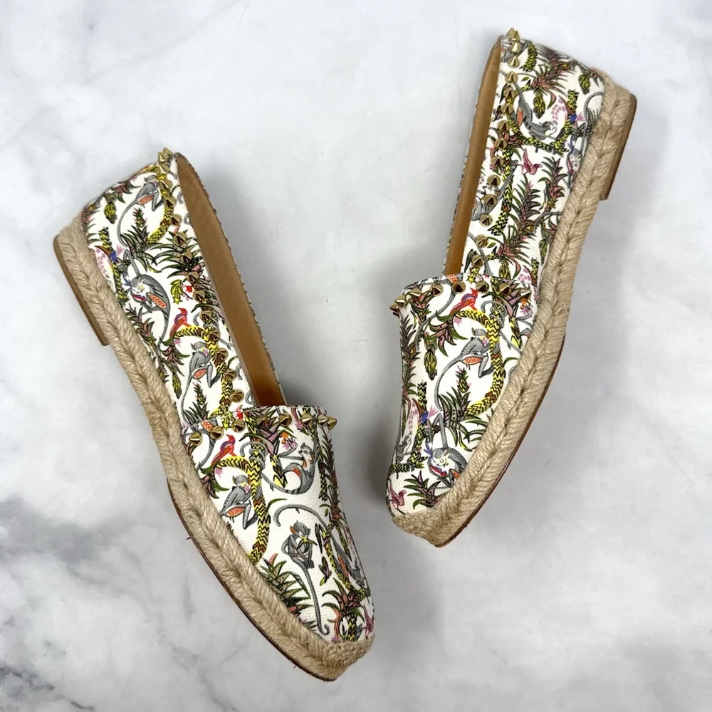 Christian Louboutin Loubi Jungle Ares Spike Studded Flat Espadrille Shoes 41
